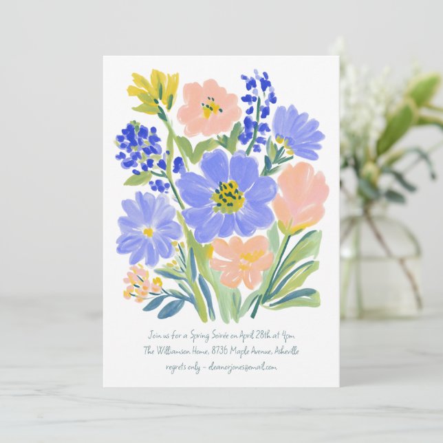 Convite Watercolor Wildflower Spring Soiree Garden Party (Em pé/Frente)