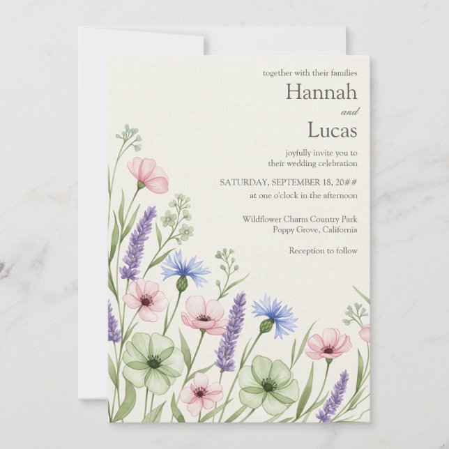 Convite Watercolor Wildflower Wedation Modelo (Frente)
