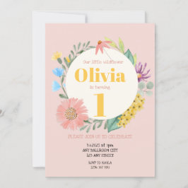 Convite Watercolor Wildflower Wreath First Birday