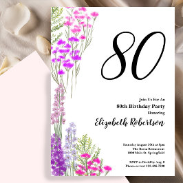 Convite Watercolor Wildflowers 80th Birthday Invitation