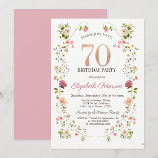 Convite Watercolor  Wildflowers Arch 70th Birthday  