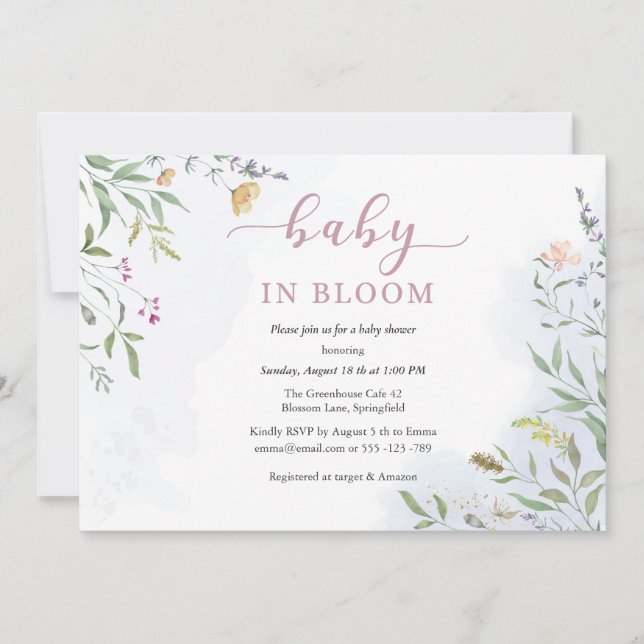 Convite Watercolor Wildflowers Baby Shower Invitation (Frente)