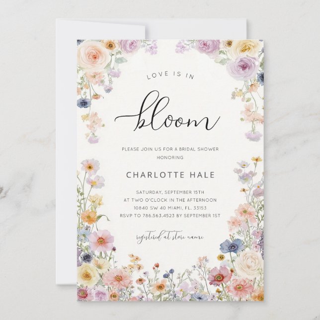 Convite Watercolor Wildflowers Bridal Shower (Frente)