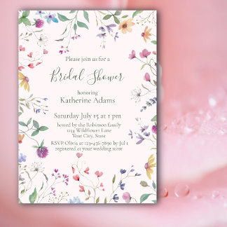 Convite Watercolor Wildflowers Bridal Shower Invitation
