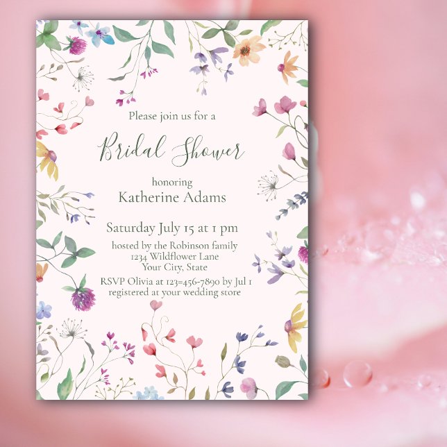 Convite Watercolor Wildflowers Bridal Shower Invitation (Criador carregado)