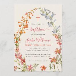Convite Watercolor Wildflowers Floral Girl Baptism