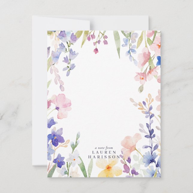 Convite Watercolor Wildflowers Stationery Note Card (Frente)