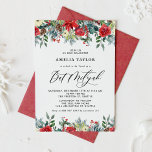 Convite Watercolor Winter Blooms Floral Bat Mitzvah<br><div class="desc">Convide familiares e amigos com este convite personalizável do Bat Mitzvah. Apresenta terras aquosas de rosas vermelhas, amoras-vivas e flores de poinsettia com pinos e acentos verdes. Personalize adicionando nomes, data, hora, local e outros detalhes do evento. Este convite floral de inverno é perfeito para o Bat Mitzvahs de inverno....</div>
