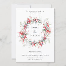 Watercolor Winter Foliage Berries Wreath Weds