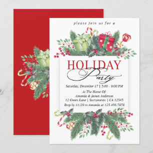 Convite Watercolor Winter Greenery Foliday Party