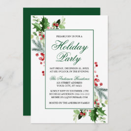 Convite Watercolor Winter Greenery Holly Holiday Party