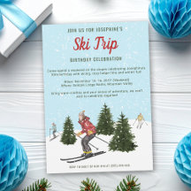 Watercolor Winter Ski Trip Skiing Birthday Party