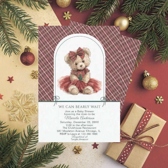 Convite Watercolor  Winter  Teddy bear Christmas Baby Show (Criador carregado)