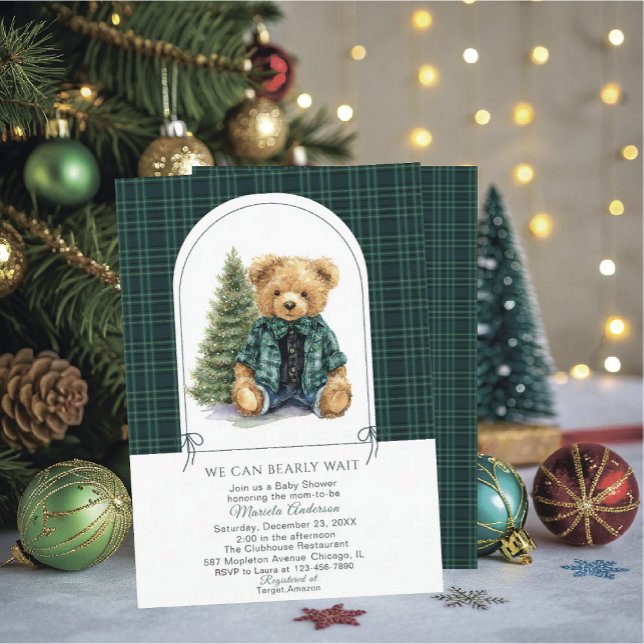 Convite Watercolor  Winter  Teddy bear ChristmasInvitation (Criador carregado)