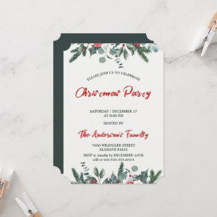 Convite Watercolor Wintery Floral Christmas Party
