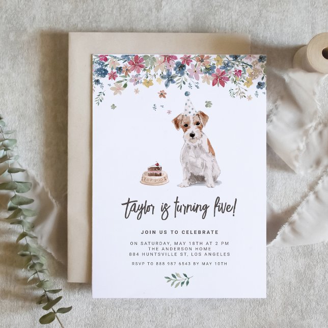 Convite Watercolor Wire Haired Jack Russell Dog Birthday (Celebrate your furry friend’s special day with our charming Jack Russel birthday invitation.)