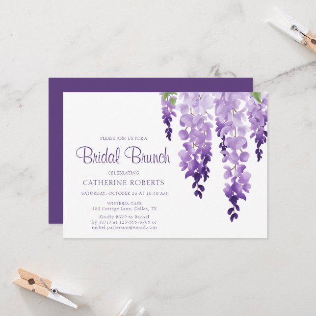 Convite Watercolor Wisteria | Bridal Brunch (Frente/Verso In Situ)
