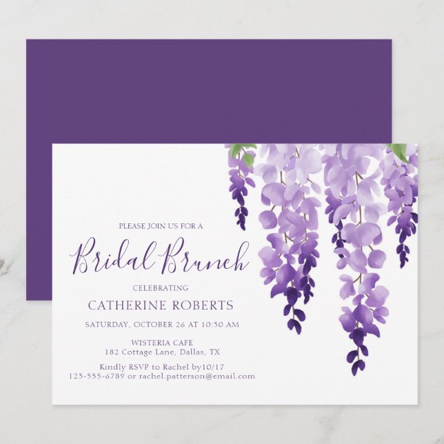 Convite Watercolor Wisteria | Bridal Brunch (Frente/Verso)