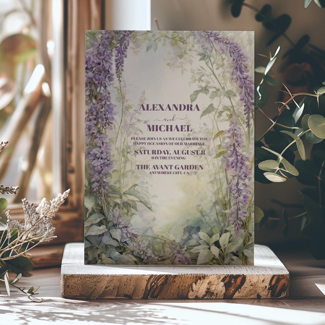 Convite Watercolor Wisteria Floral Elegant Modern Wedding (Criador carregado)