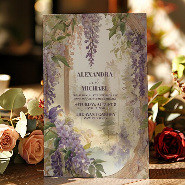 Convite Watercolor Wisteria Floral Elegant Wedding (Criador carregado)
