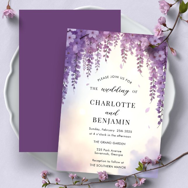 Convite Watercolor Wisteria Floral Elegant Wedding (Criador carregado)
