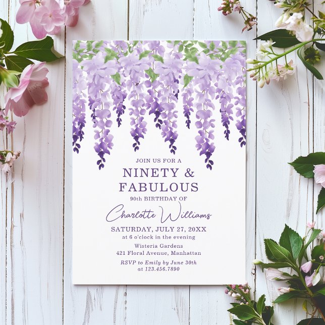 Convite Watercolor Wisteria Ninety & Fabulous Chic (Criador carregado)