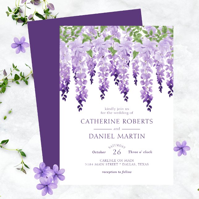 Convite Watercolor Wisteria Wedding (Criador carregado)