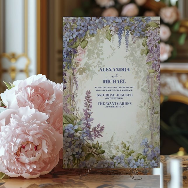 Convite Watercolor Wisteria Wedding (Criador carregado)