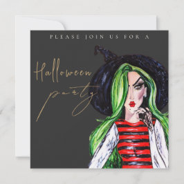 Convite Watercolor Witch Adult Halloween Party Invitation