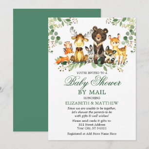Convite Watercolor Woodland Animal Chá de fraldas Por Cor
