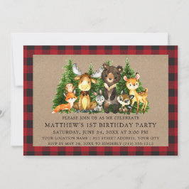 Convite Watercolor Woodland Animal First Birday Rustic