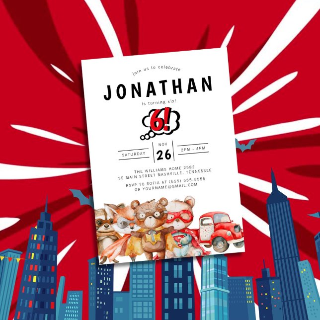 Convite Watercolor Woodland Super-Herói Birthday (Criador carregado)