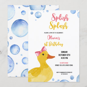 Convite Watercolor Yellow Duck Baby Girl Aniversário