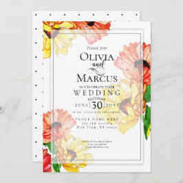 Convite Watercolor Yellow e Red Gerbera Daisies