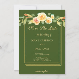 Convite Watercolor Yellow Rose Buquê Save Date (Salvar dat