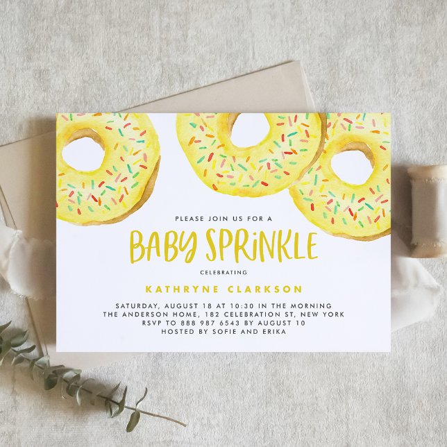 Convite Watercolor Yellow Sprinkle Rosquinha Baby Sprinkle (Criador carregado)