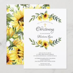 Convite Watercolor Yellow Sunflower Christening