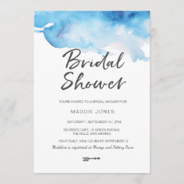 Convite Watercolour azul do chá de panela |
