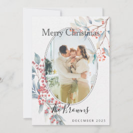 Convite Watercolour Winter Berries Photo Christmas Card