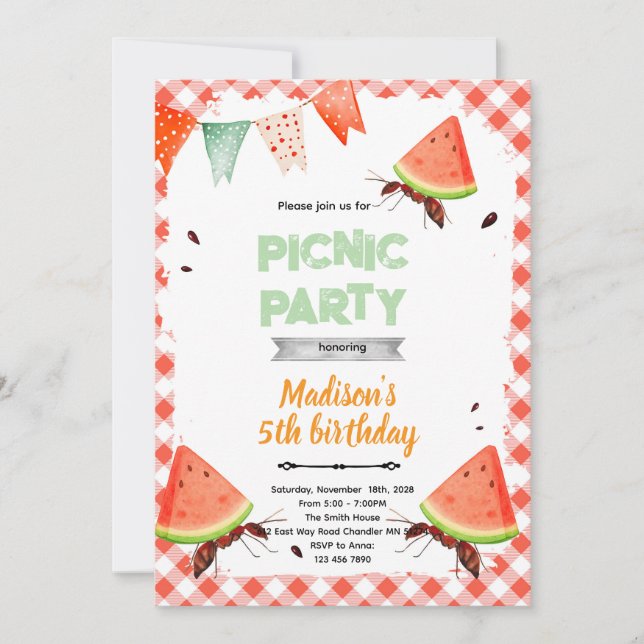 Convite Watermelon ant picnic party invitation (Frente)