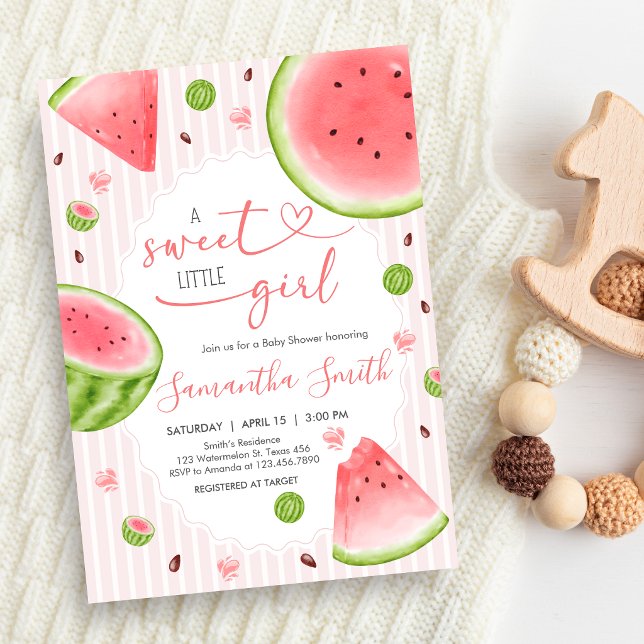 Convite Watermelon Baby Shower (Sweet Little Girl Watermelon Baby Shower Invitation)