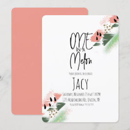 Convite Watermelon Birthday Girl Faux Glitter Painterly