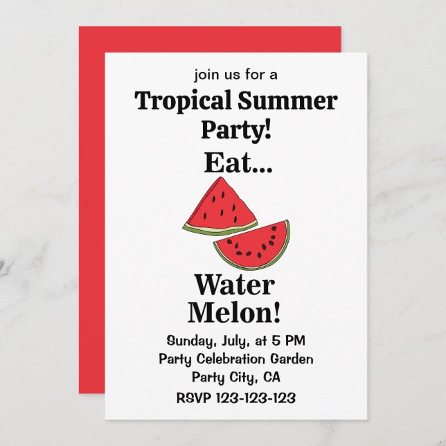 Convite Watermelon Fruit Funny Tropical Summer Party (Frente/Verso)