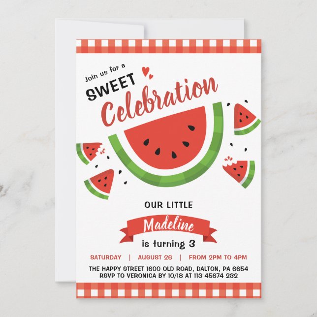 Convite Watermelon Invitation for Birthday Party Fruit (Frente)