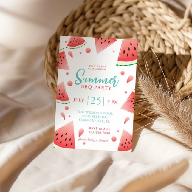 Convite Watermelon Summer CHURRASCO Backyard Party (Criador carregado)