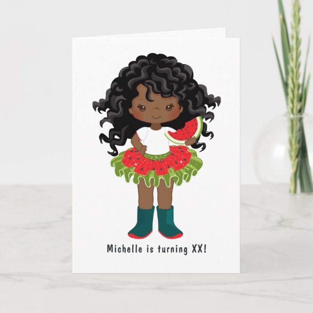 Convite Watermelon Tutu American Black Girl Festa de anive (Frente)
