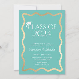 Convite Wave Aqua Dourada Festa de formatura