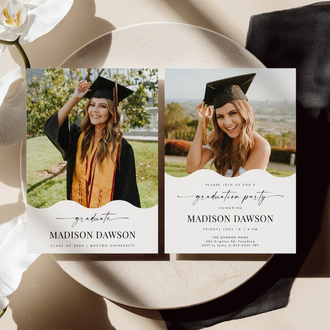 Convite Wave Photo Graduation Party Invite Announcement (Criador carregado)
