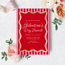 Wave Red Pink Stripe Galentine Day Brunch