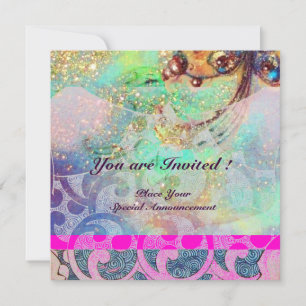 Convite WAVES, brilho cor-de-rosa azul violeta brilhante